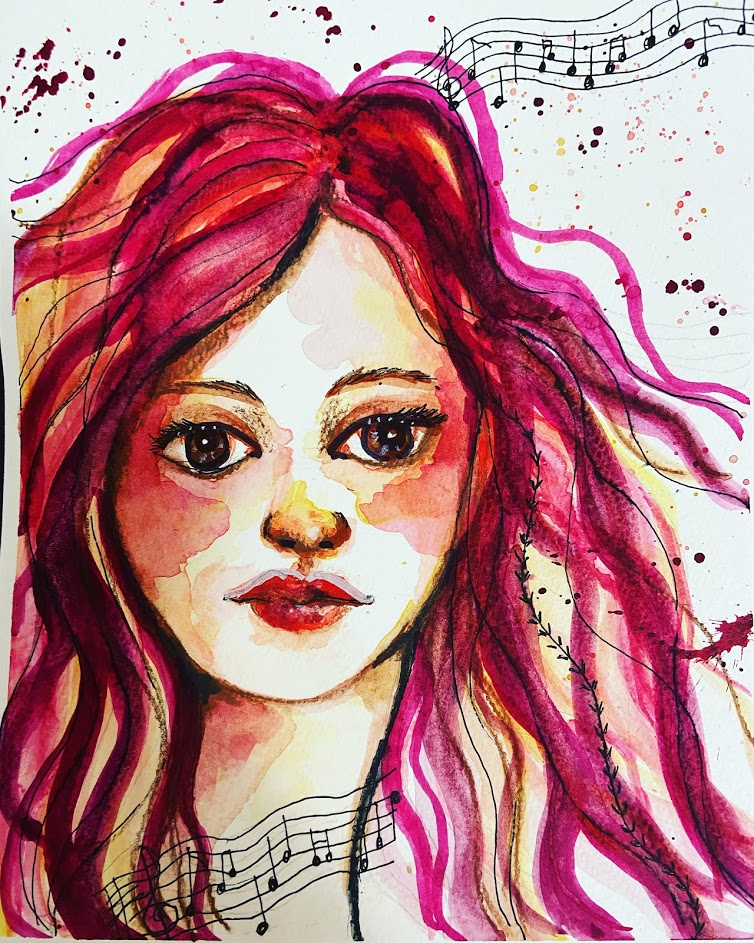 This is a watercolor portrait in the style of Tamara LaPorte.  
