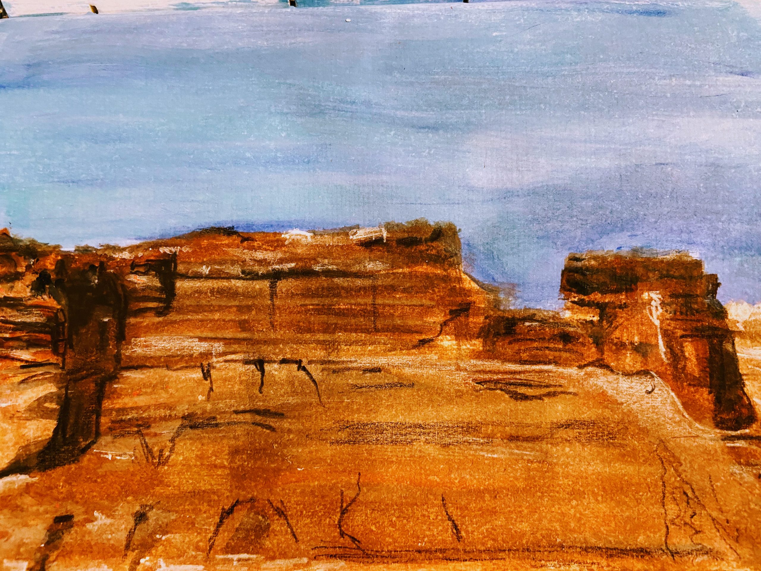 Cliffs near Marblwe Canyon painted with acrylics