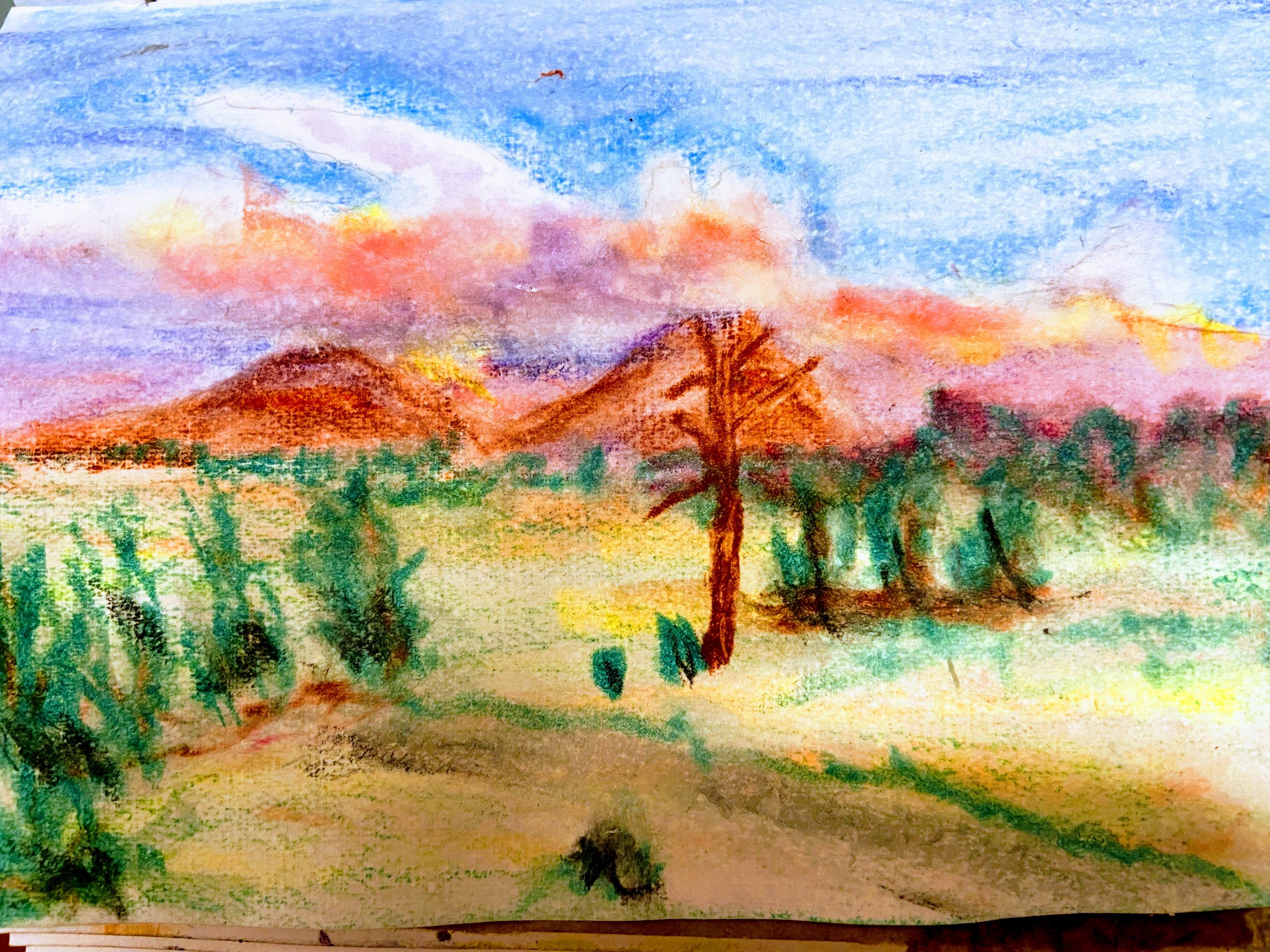 Oil Pastel Painting of the Sunset in Flagstaff, Arizona