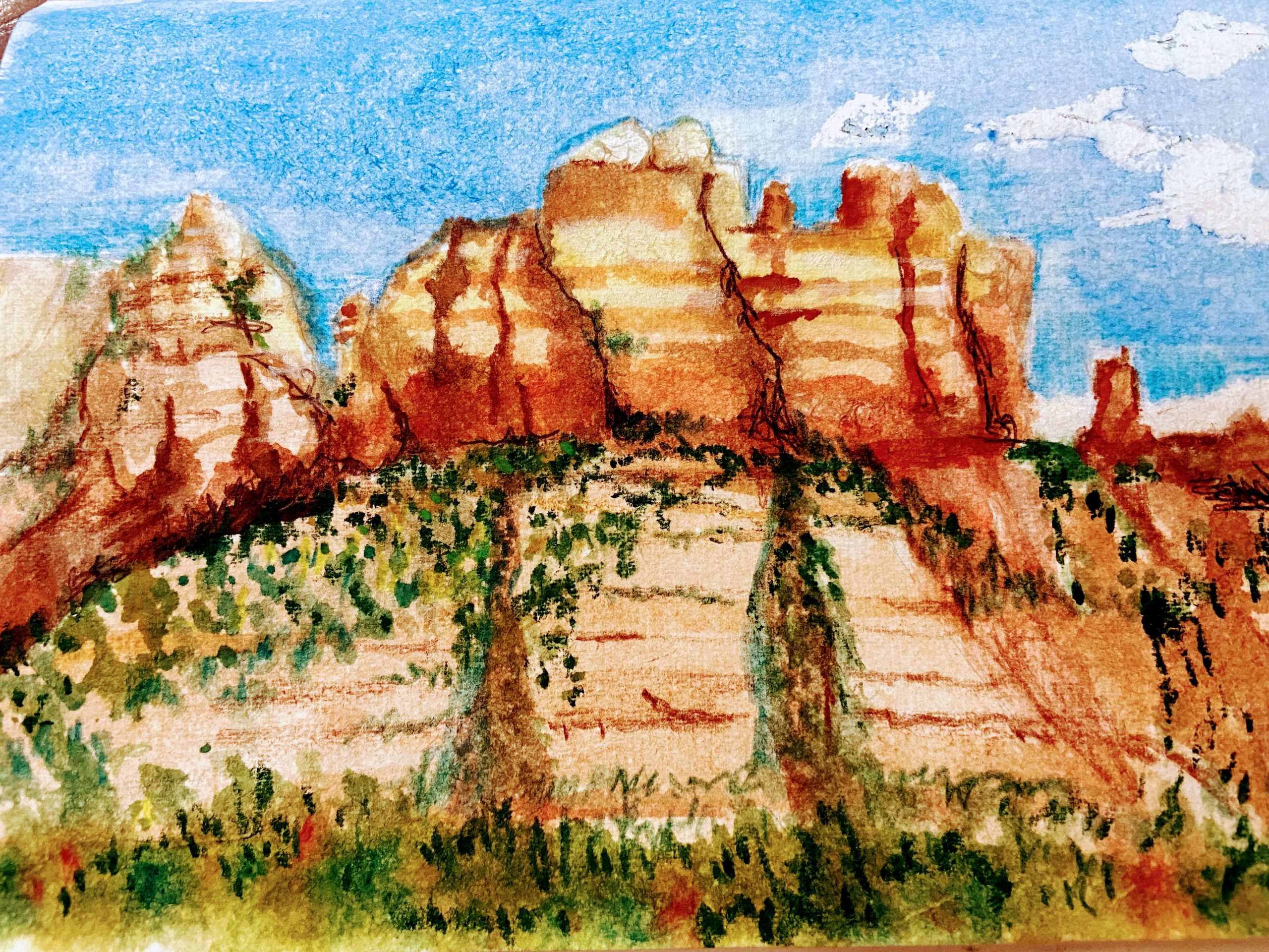 Watercolor Painting of Iconic Sedona Red Rock Formation