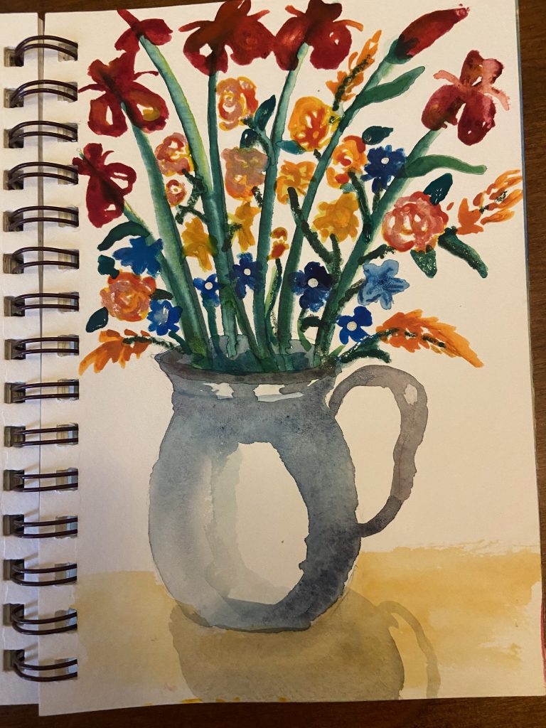 Watercolor flowers in a pitcher