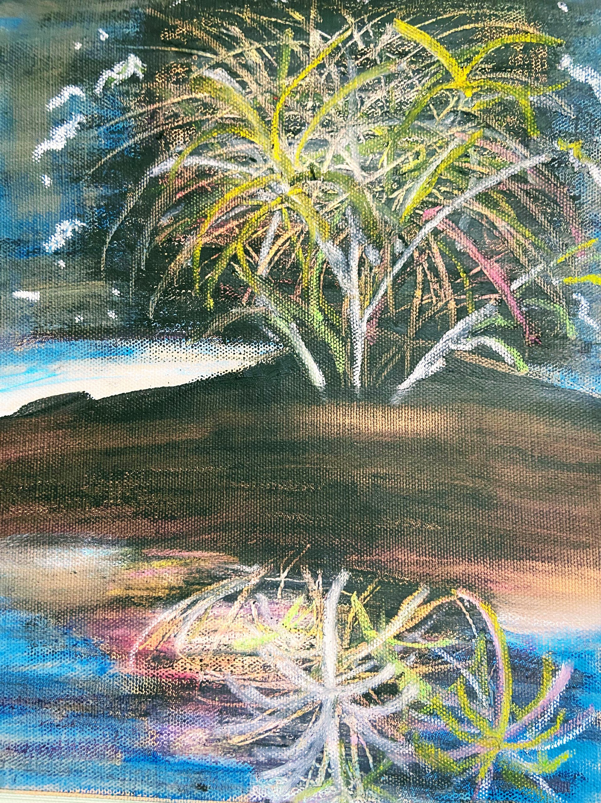 Final oil pastels painting, one of three fireworks paintings.