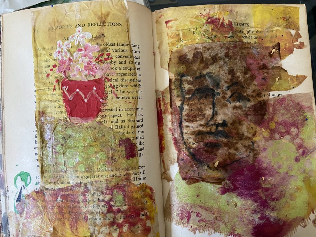 Art journal collage in an altered book
