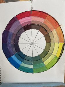 Hand painted color wheel using cool colors