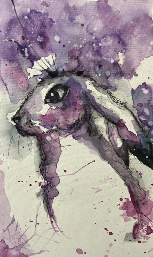 Funny Bunny painted in watercolor paint