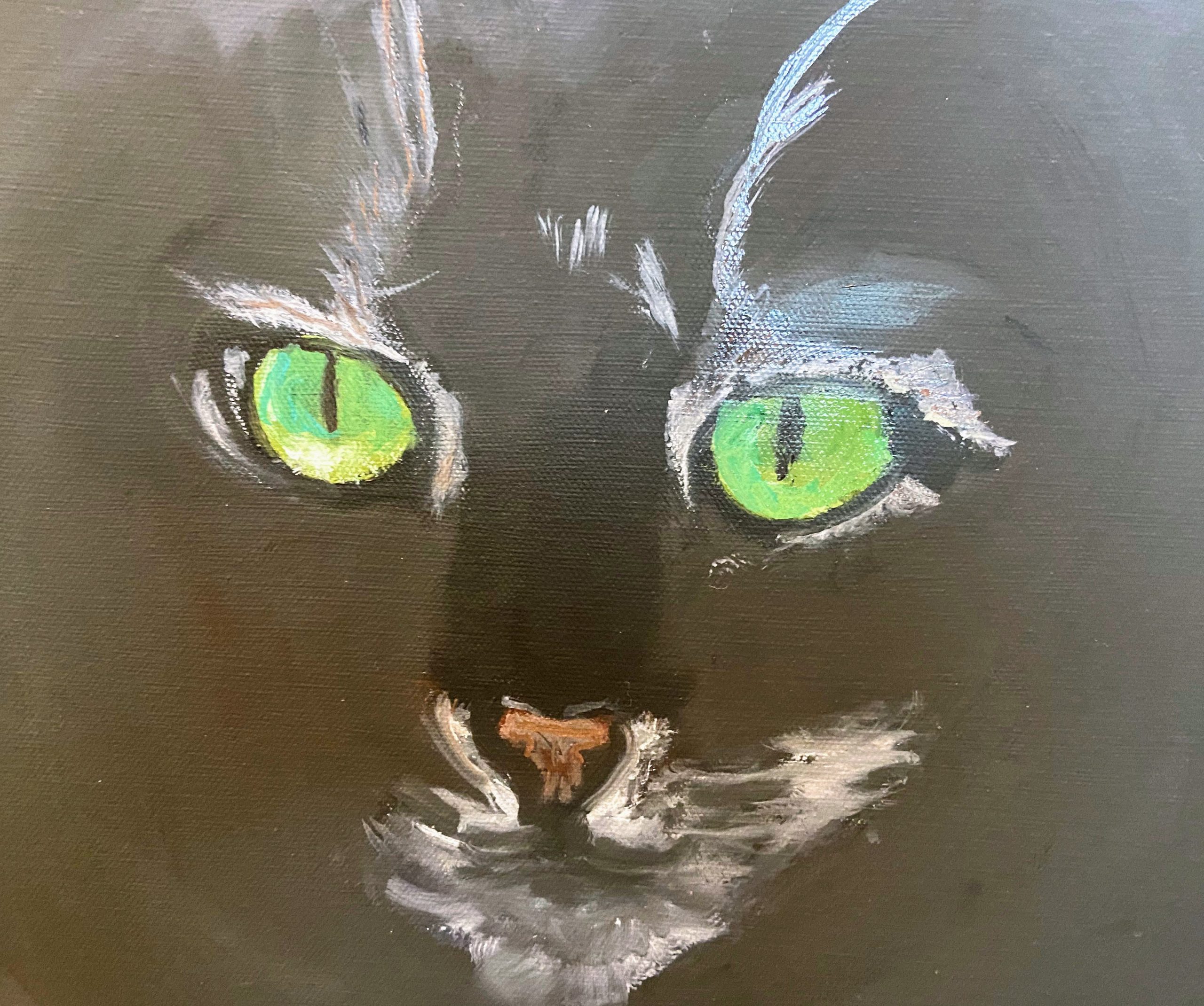 Alla Prima painting of a black cat