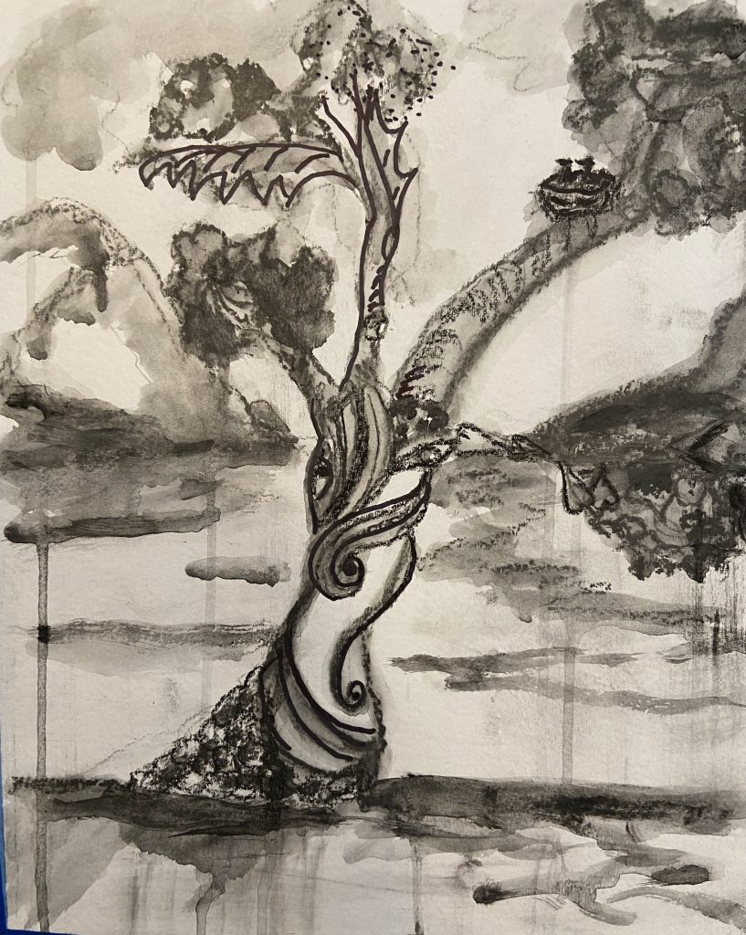 Sketch of a tree done in a doodle style