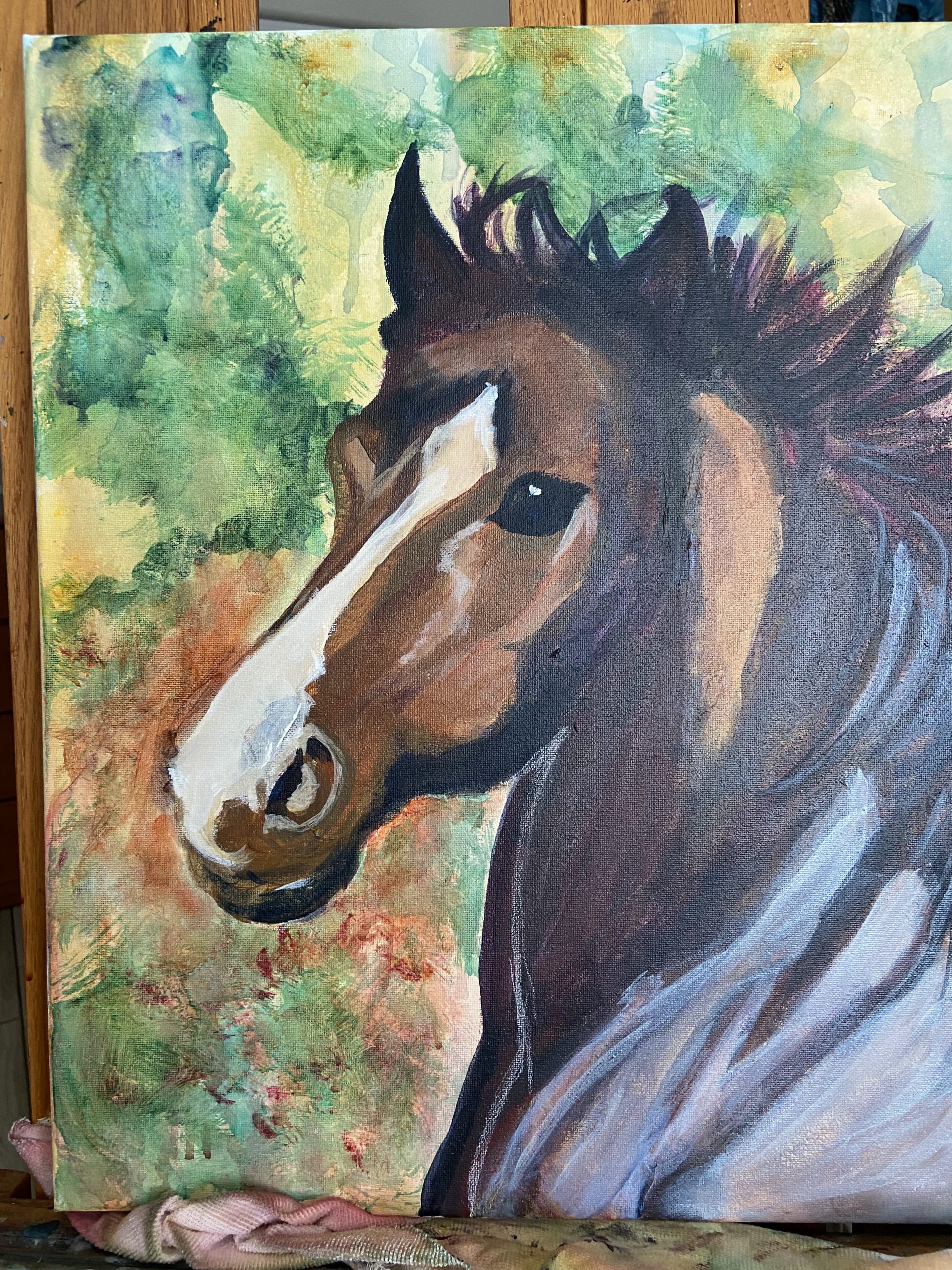 Third layer of paint on the horse portrait