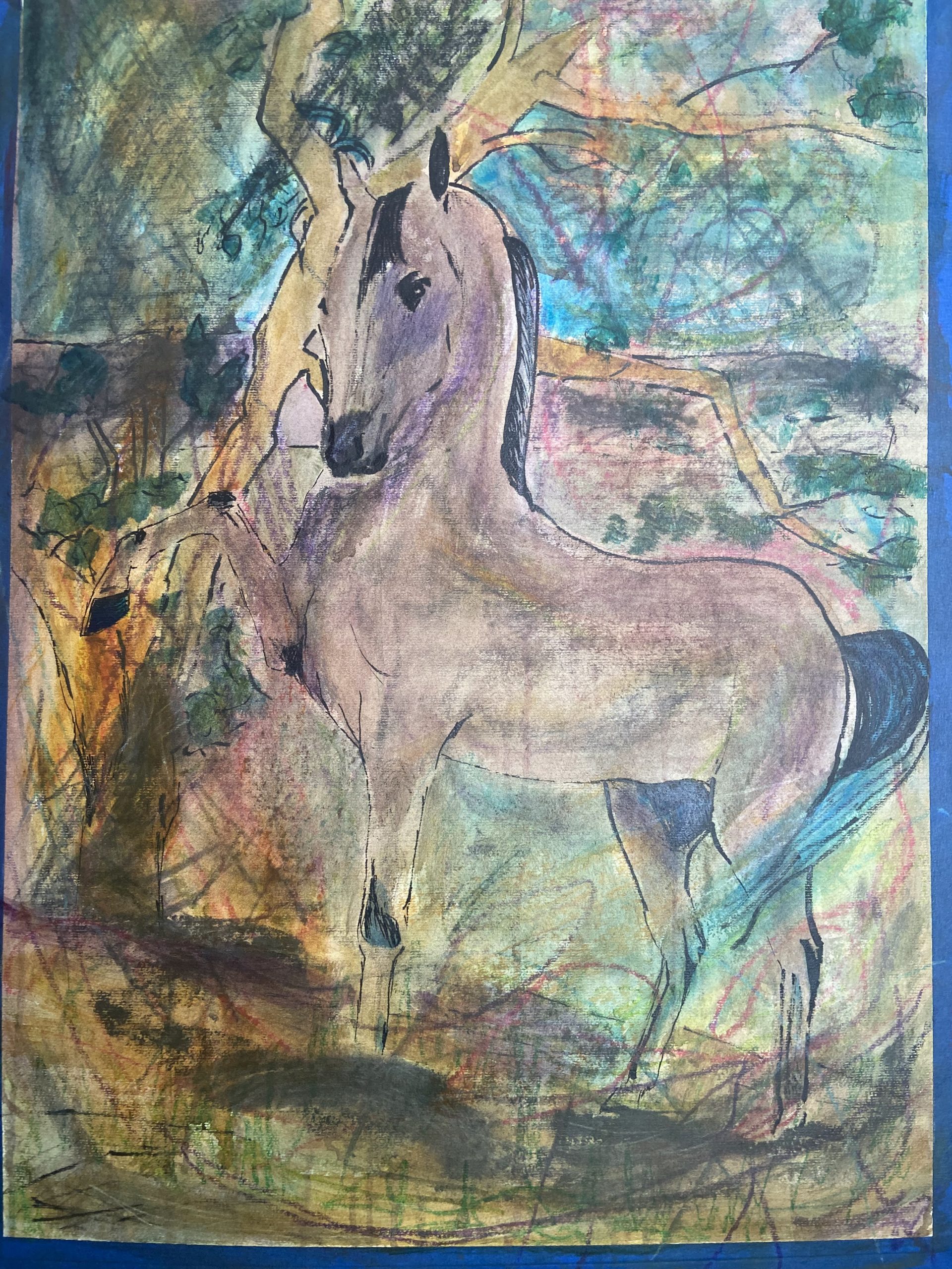 Second layer of the painting of a horse using acrylic glazes