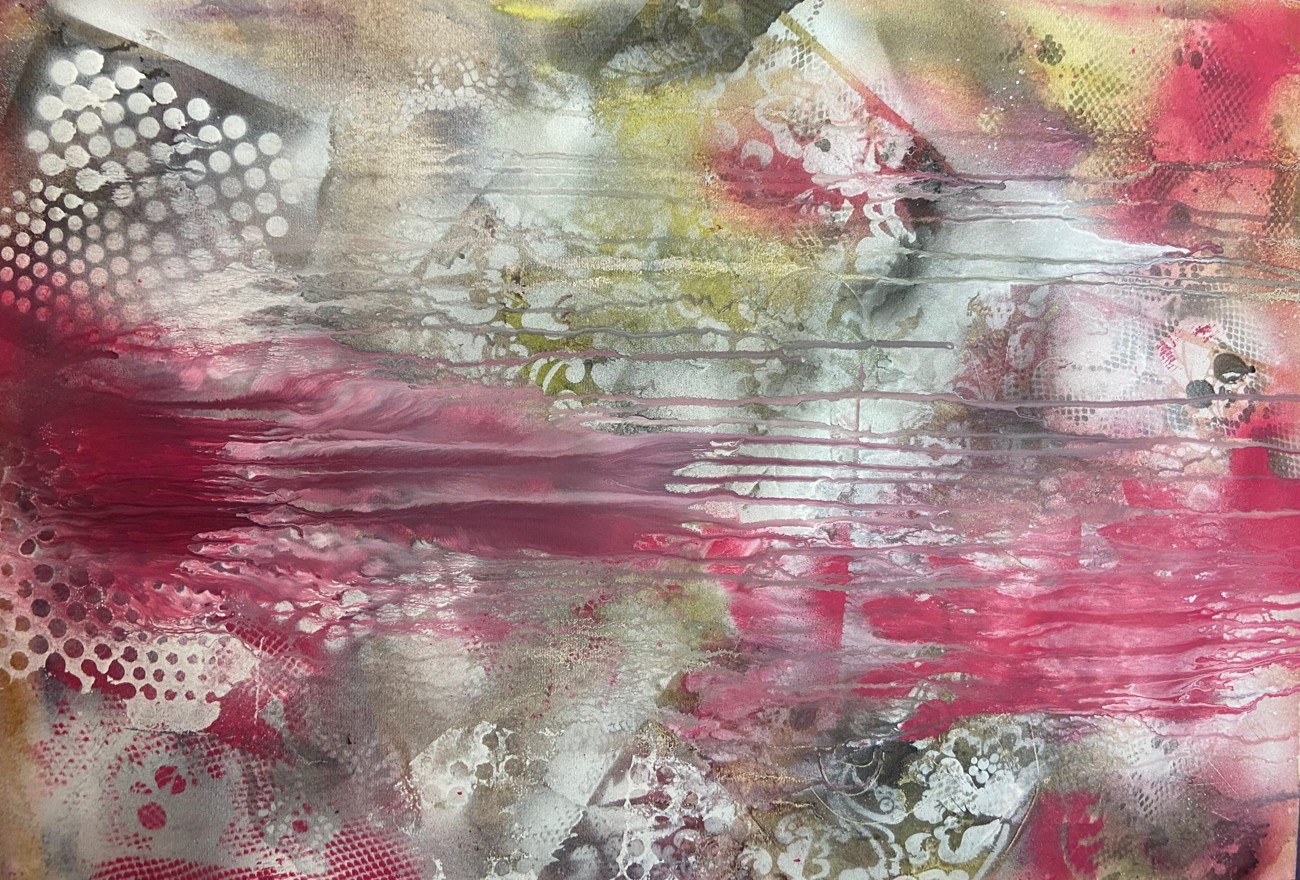 An abstract pinting using spray paint and stencils