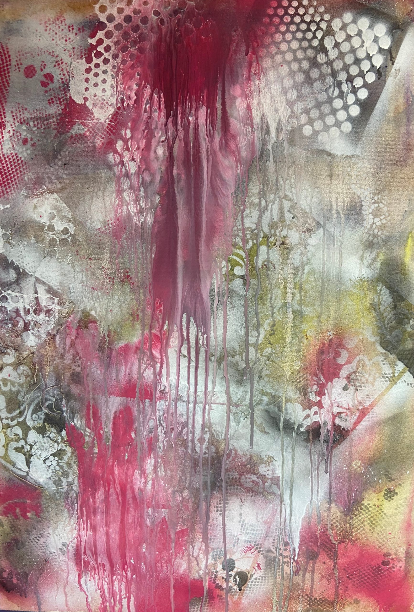 An abstract pinting using spray paint and stencils