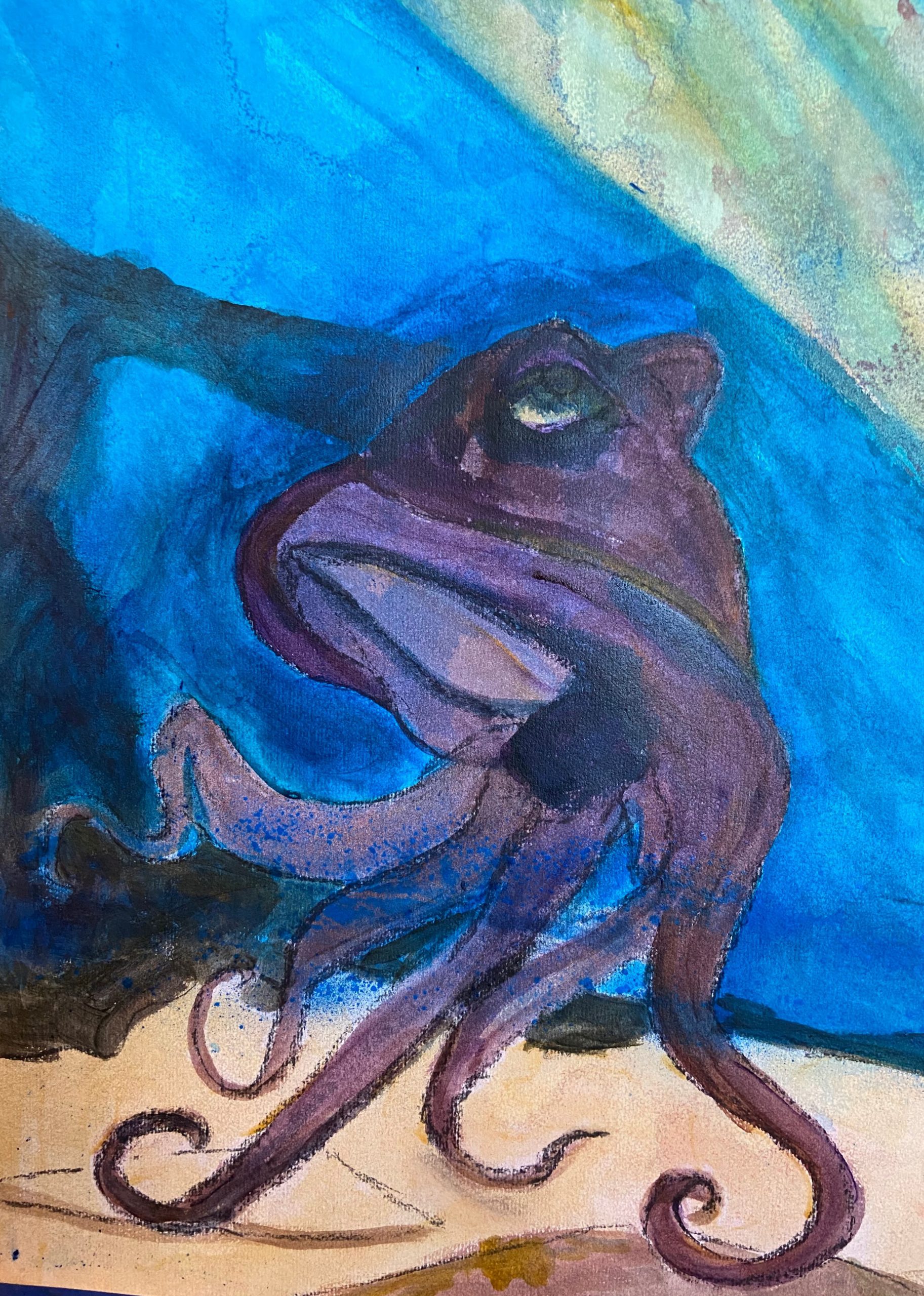 First draft of a painting of an octopus