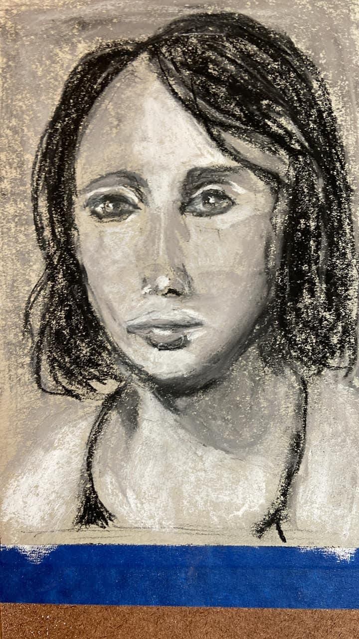 Thumbnail charcoal and pastel sketch of a portrait. 