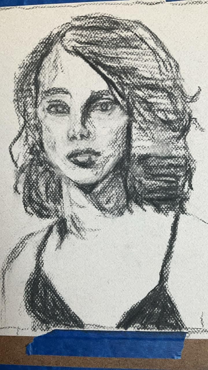 Charocal sketch of a portrait of a young woman