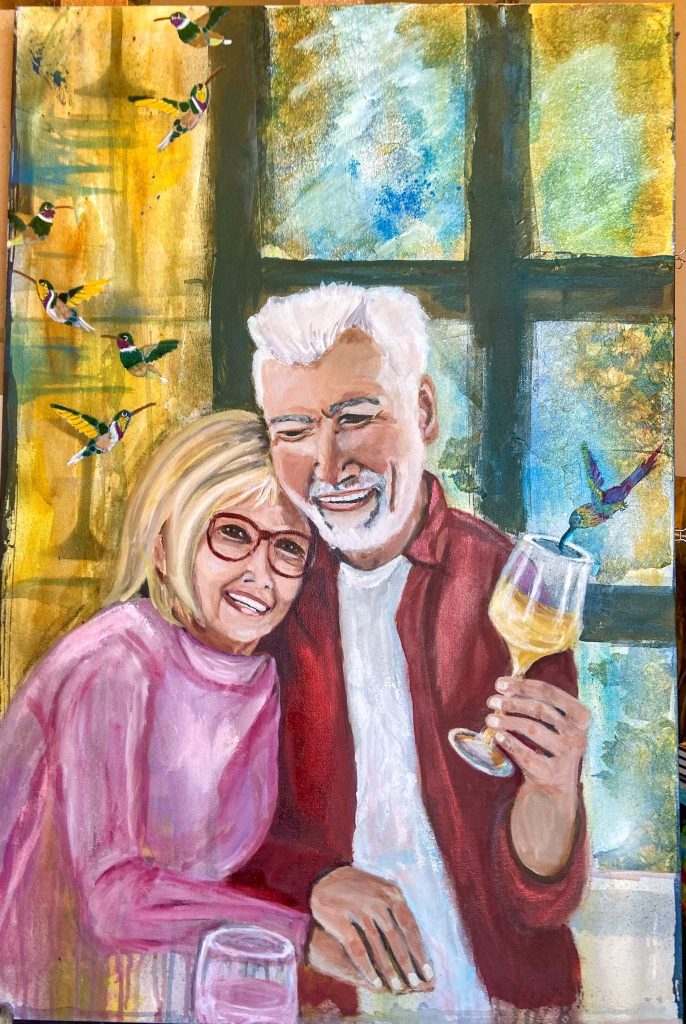 Painting of a happy older couple