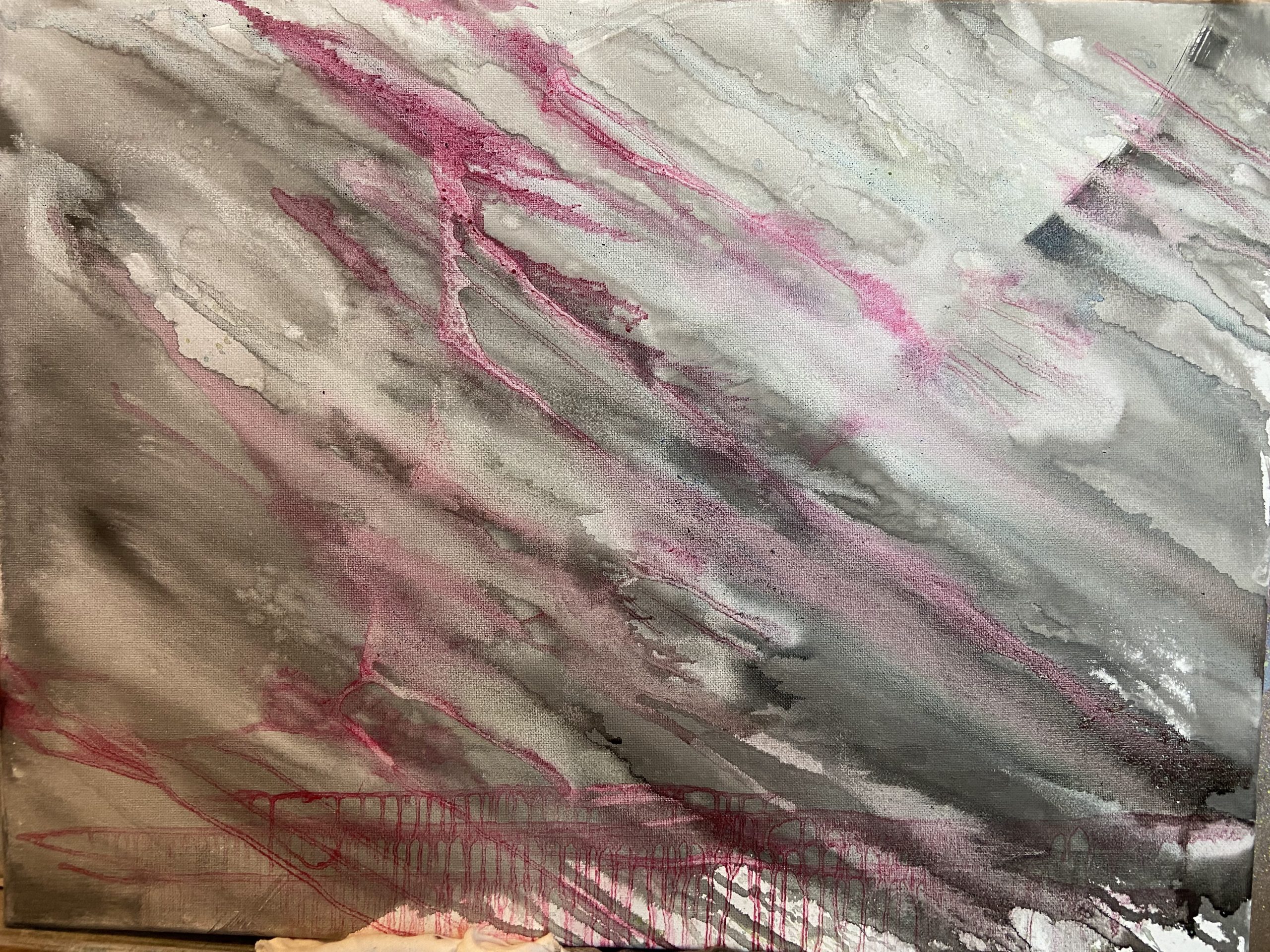 Background canvas with greys and magenta color washed across the surface. 