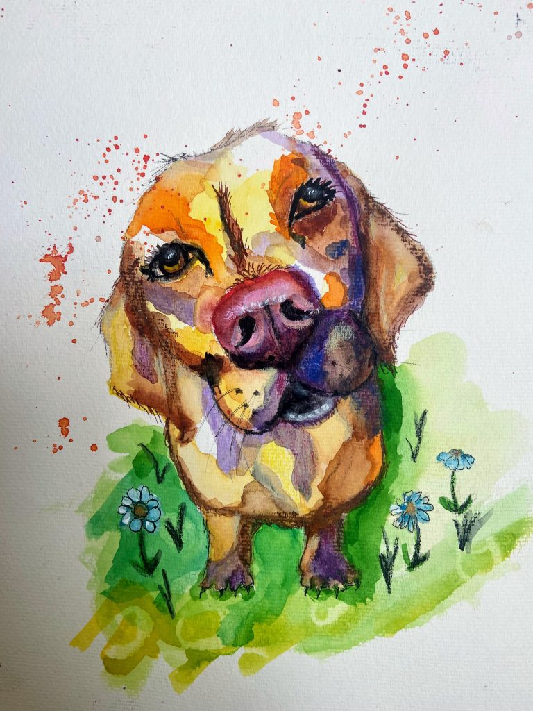 Watercolor painting of a Labrador Retriever
